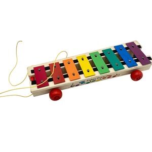 Vintage Fisher Price Wooden Pull Toy Xylophone 14" Rainbow Musical Toy 1978